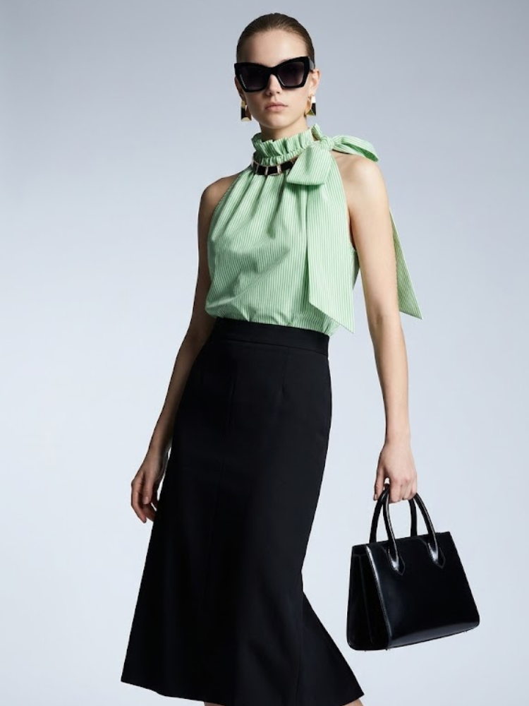 Women's Top High Neck Halter BYMANYC ยฎ New York HAMPTONS GREEN STRIPE - New Collection