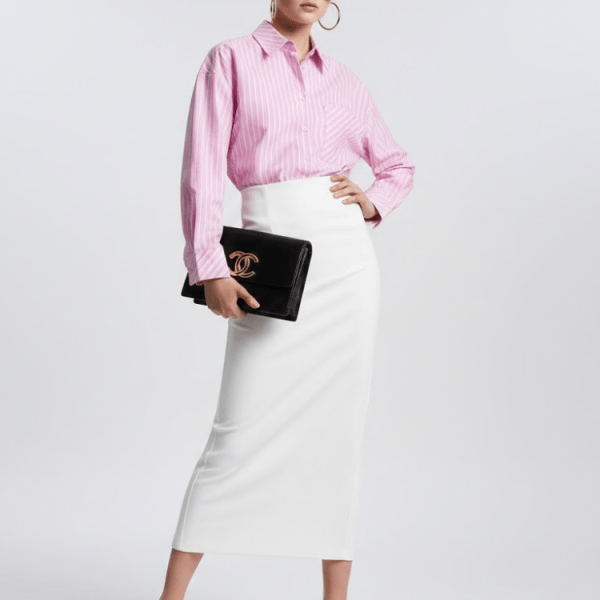 Pink Striped Oversized Shirt with Geometric Pocket • BYMANYC ® New York