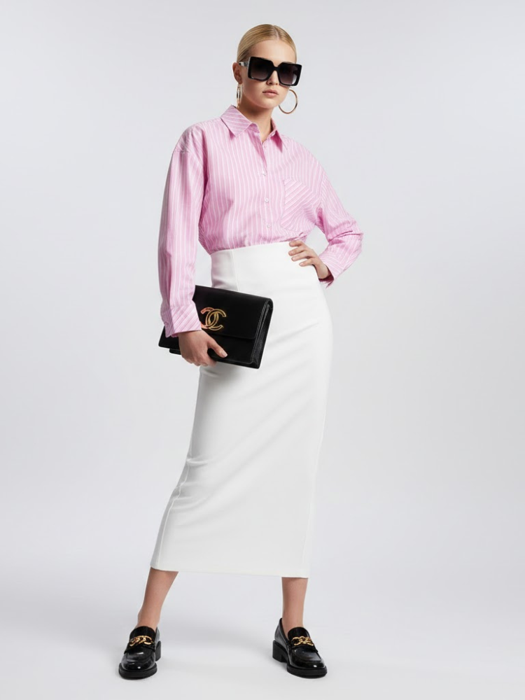 Pink Striped Oversized Shirt with Geometric Pocket โข BYMANYC ยฎ New York