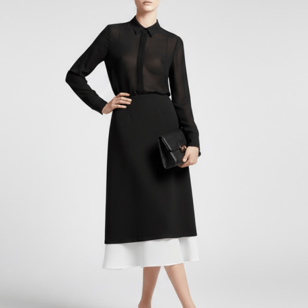 Two-Tone Black and White Midi Skirt with Double-Layer Design • BYMANYC ® New York