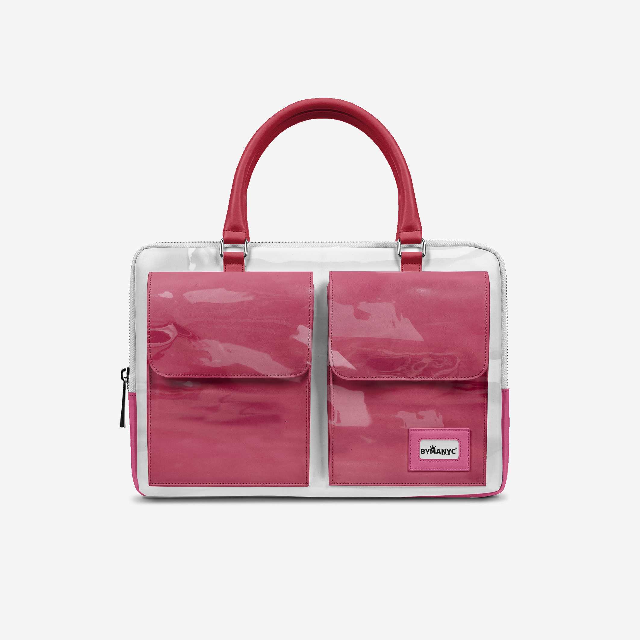 Vegan Designer Luxury Double Pocket Bag 16โ BYMANYC ยฎ New York White & Pink