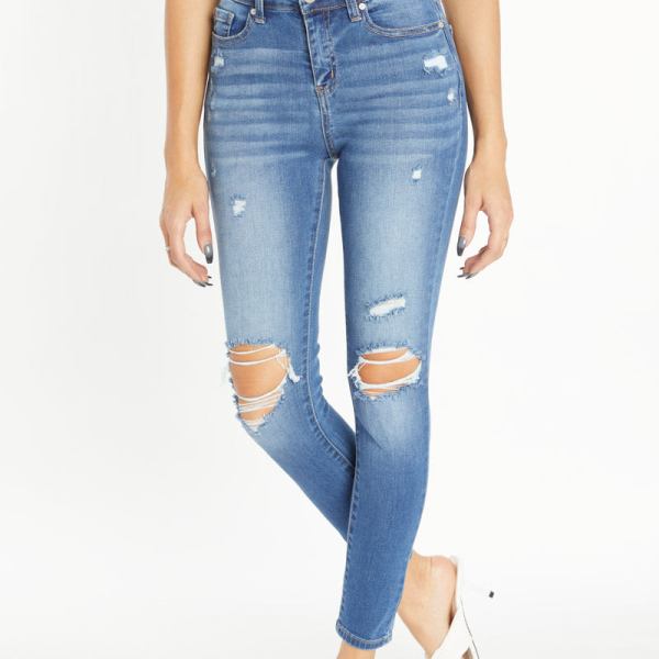 High Rise Destructed Skinny Jeans