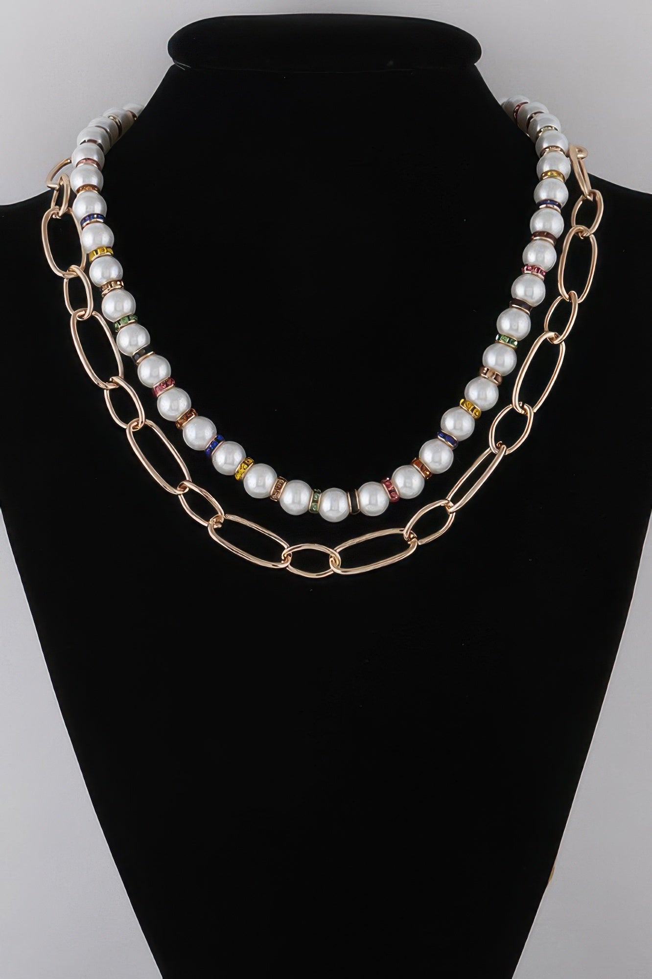 Women's Double Layered Pearl N Chain Necklace BYMANYC ยฎ New York CONTEMPORARY VIBRANT MODERN FASHION - New Collection