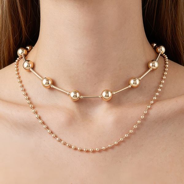 Women's Chain Necklace Double Polished Space BYMANYC ® New York CONTEMPORARY DUAL-LAYER LINK COLLAR - New Collection
