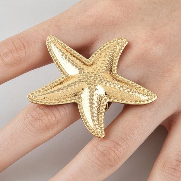 Women's Statement Ring Hammered Scale Starfish BYMANYC ® New York TEXTURED OCEANIC CELESTIAL BAND - New Collection