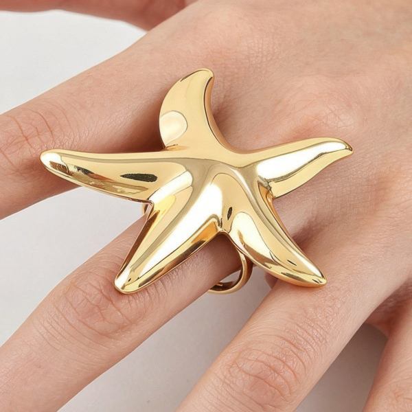 Women's Statement Ring Polished Starfish BYMANYC ® New York SLEEK OCEANIC CELESTIAL BAND - New Collection