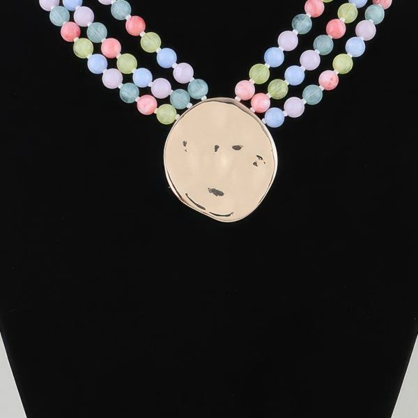 Women's Statement Necklace Triple Beaded Disc BYMANYC ® New York LAYERED TEXTURED COLLAR - New Collection