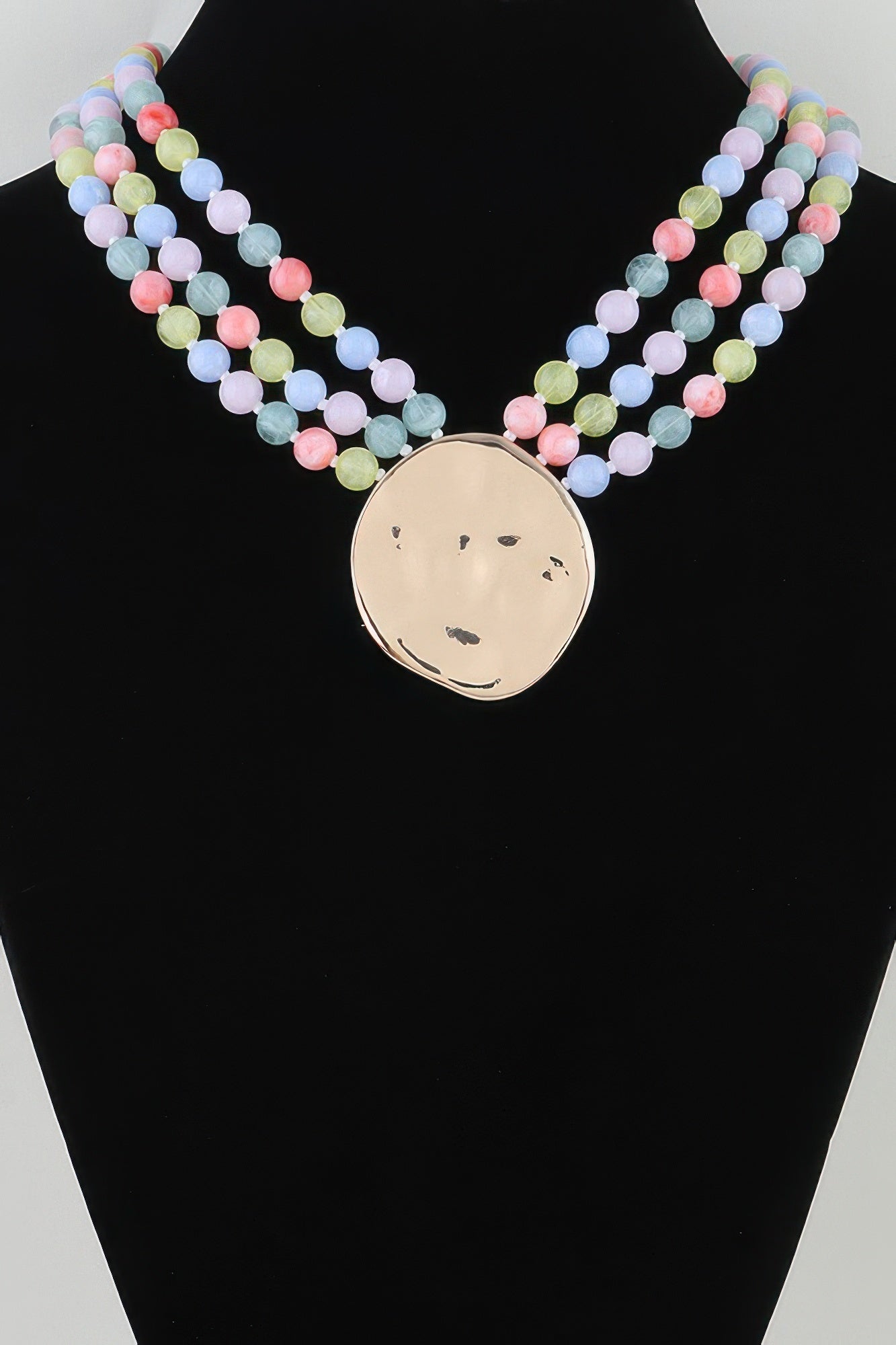Women's Statement Necklace Triple Beaded Disc BYMANYC ยฎ New York LAYERED TEXTURED COLLAR - New Collection