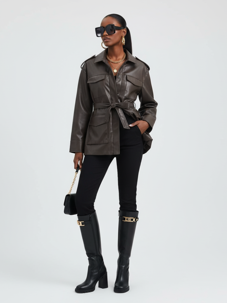 Women's Faux Leather Safari Jacket UPPER EAST SIDE ECO FASHION BYMANYC ยฎ New York