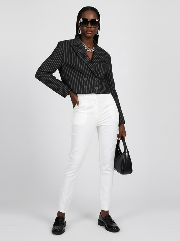 Women's Striped Cropped Tailored Jacket - FORT GREENE: New Collection COUTURE in BROOKLYN - BYMANYC ยฎ New York