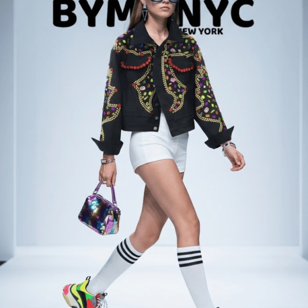 Women's Black Denim Jacket Beaded Jewel Embellished BYMANYC ® New York CONTEMPORARY VIBRANT MODERN OUTERWEAR - New Collection