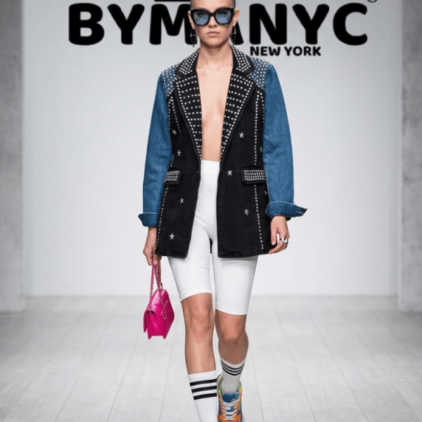 Women's Studded Two-Tone Patchwork Denim Blazer BYMANYC ® New York CONTEMPORARY VIBRANT MODERN OUTERWEAR - New Collection