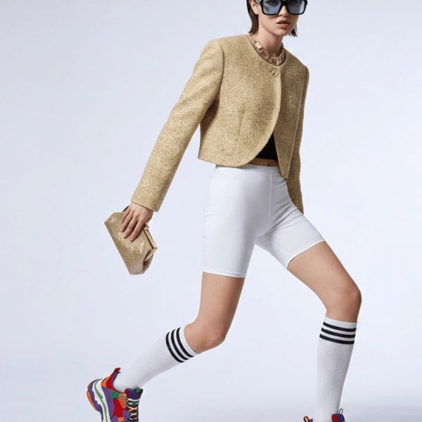 Women's Jacket Gold Tweed Cropped BYMANYC ® New York SOHO METALLIC TWEED CROPPED BLAZER - New Collection