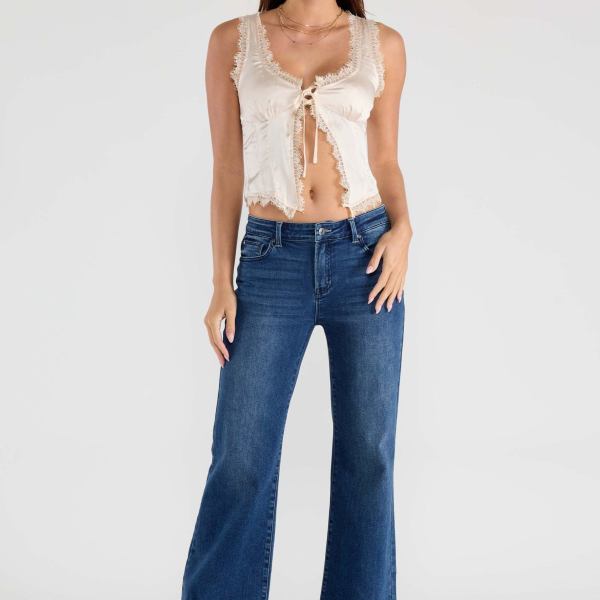 Mid Waist Flared Wide Leg Jeans with Tacking