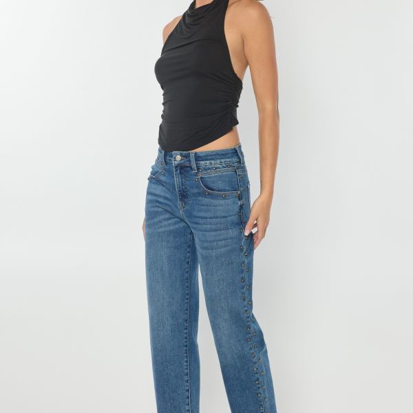 Side Name Head Detailed Relaxed Straight Jeans