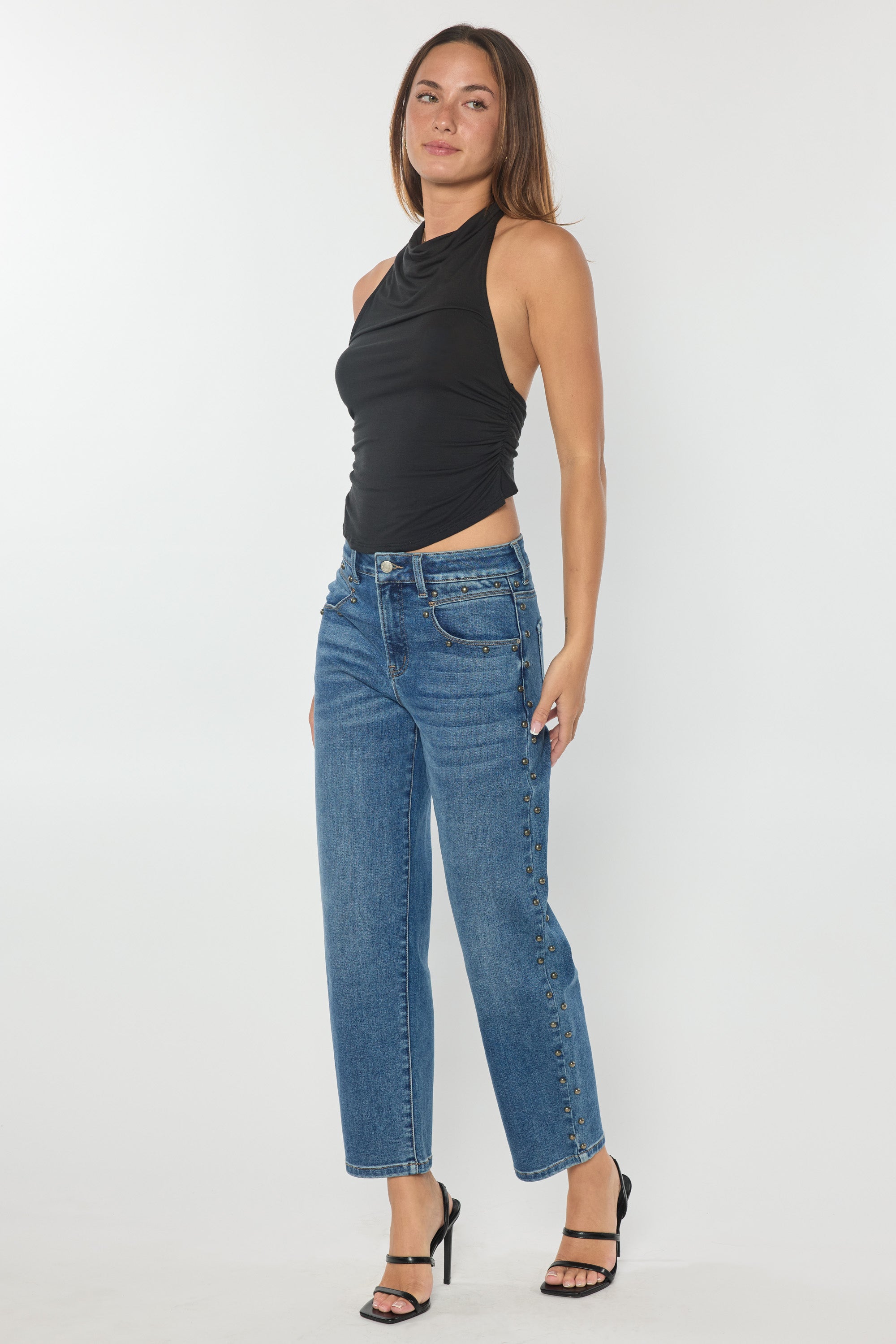Side Name Head Detailed Relaxed Straight Jeans