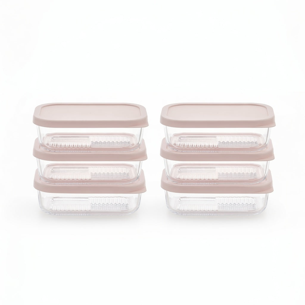 Container Culture 12-Piece Airtight Glass Food Storage Containers with Lids, 6 x 17.6oz - Berry Blush