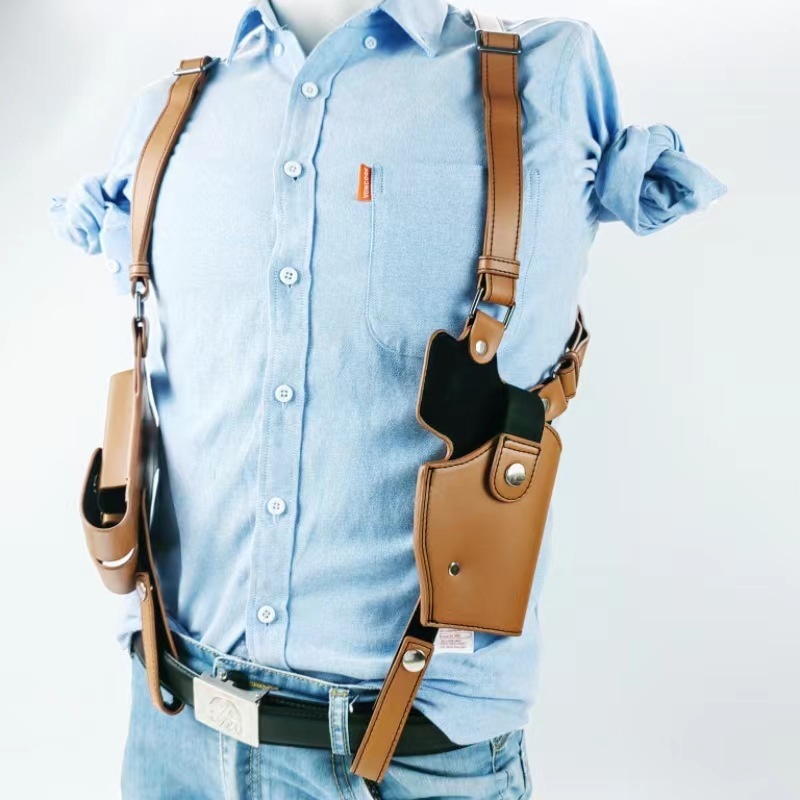0614ba17-5d43-4738-8dc6-066e43a3136b.jpg Model Tactical Chest Bag Pistol Bag Hidden Underarm Outdoor Cowhide Holster Rock Quick Pull Holster - Image 3