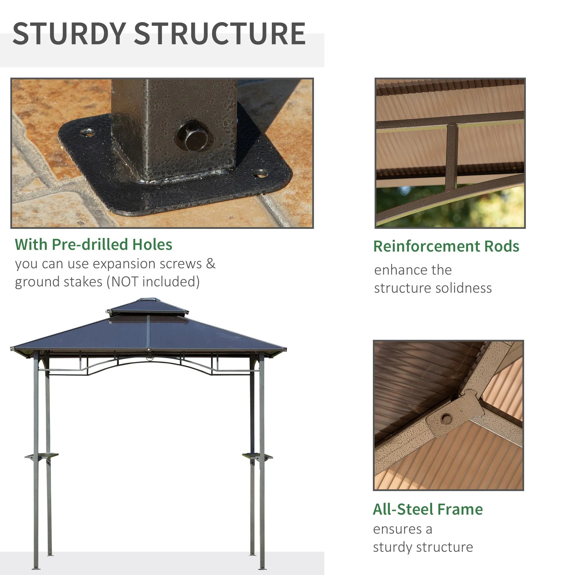 09dee96ecdc04cf1b58f17b267b0f1b8.jpg 8' x 5' Hardtop Grill Gazebo, Aluminium BBQ Canopy Gazebo, Outdoor Canopy with Side Shelves & Double Roof - Image 2