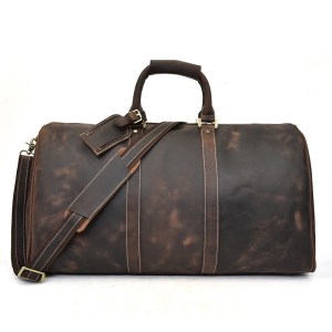 Top Layer Cowhide One-Shoulder Messenger Duffel Bag - Image 1