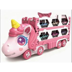 Cute Transforming Truck Toy Expandable Racetrack & Vehicle Storage Set Portable Carrier With Mini Cars Toy For Girls Age