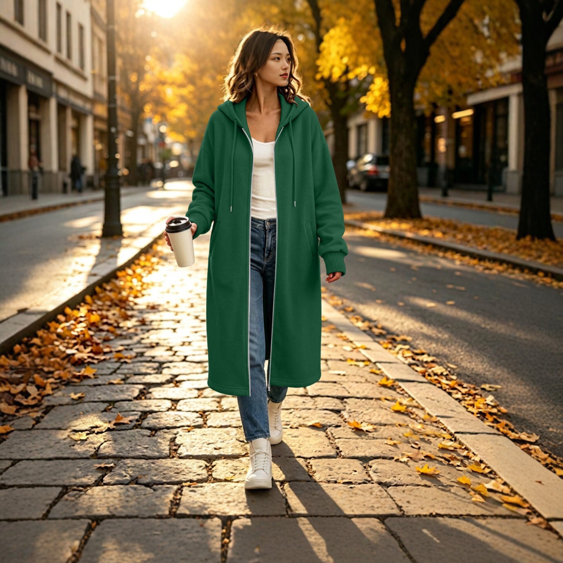 New Arrival: Solid-color Casual Mid-length Hooded Cardigan For Women Solid-color Casual Mid-length Hooded Cardigan For Women