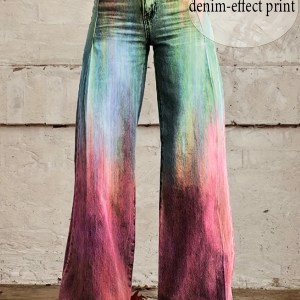 Self-pick-up Plus Size Women'S Casual Faux Denim Printed Loose Trousers Only Self-pickup Is Supported - Image 1