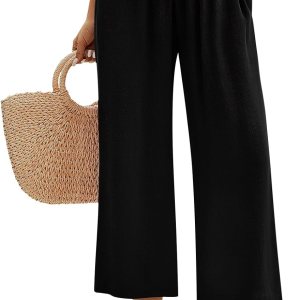 Yusongirl Women's Linen Wide Leg Capri Pants - Smocked High Waist, Cotton-Linen - Summer Casual - Image 1