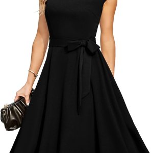 DRESSTELLS Women's Cocktail Dress - Cap Sleeve Fit and Flare Knee Length Church and Wedding Guest Dress - Image 1