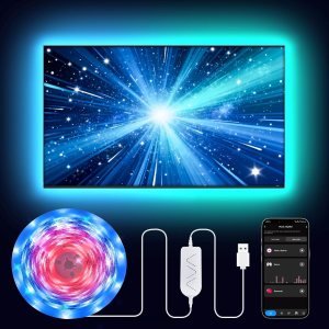 Pak 16.4FT RGB+IC LED TV Backlight Strip - 5050 LEDs, App and Voice Control, Music Sync - TV and Bedroom - Image 1
