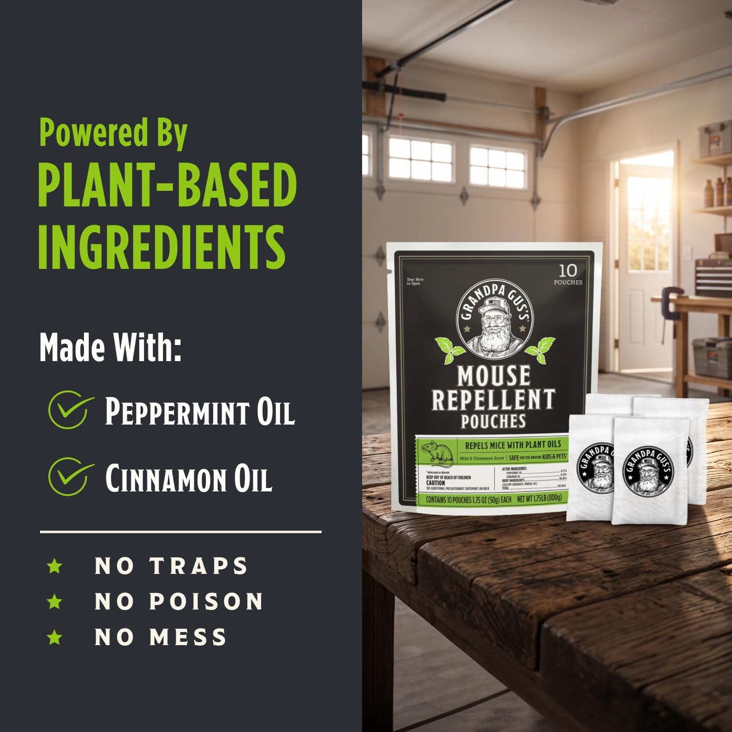 71f-XivllAL._AC_SL1500_.jpg Grandpa Gus's Mouse Repellent Pouches - 10 Pack, Peppermint and Cinnamon - Humane - Image 3
