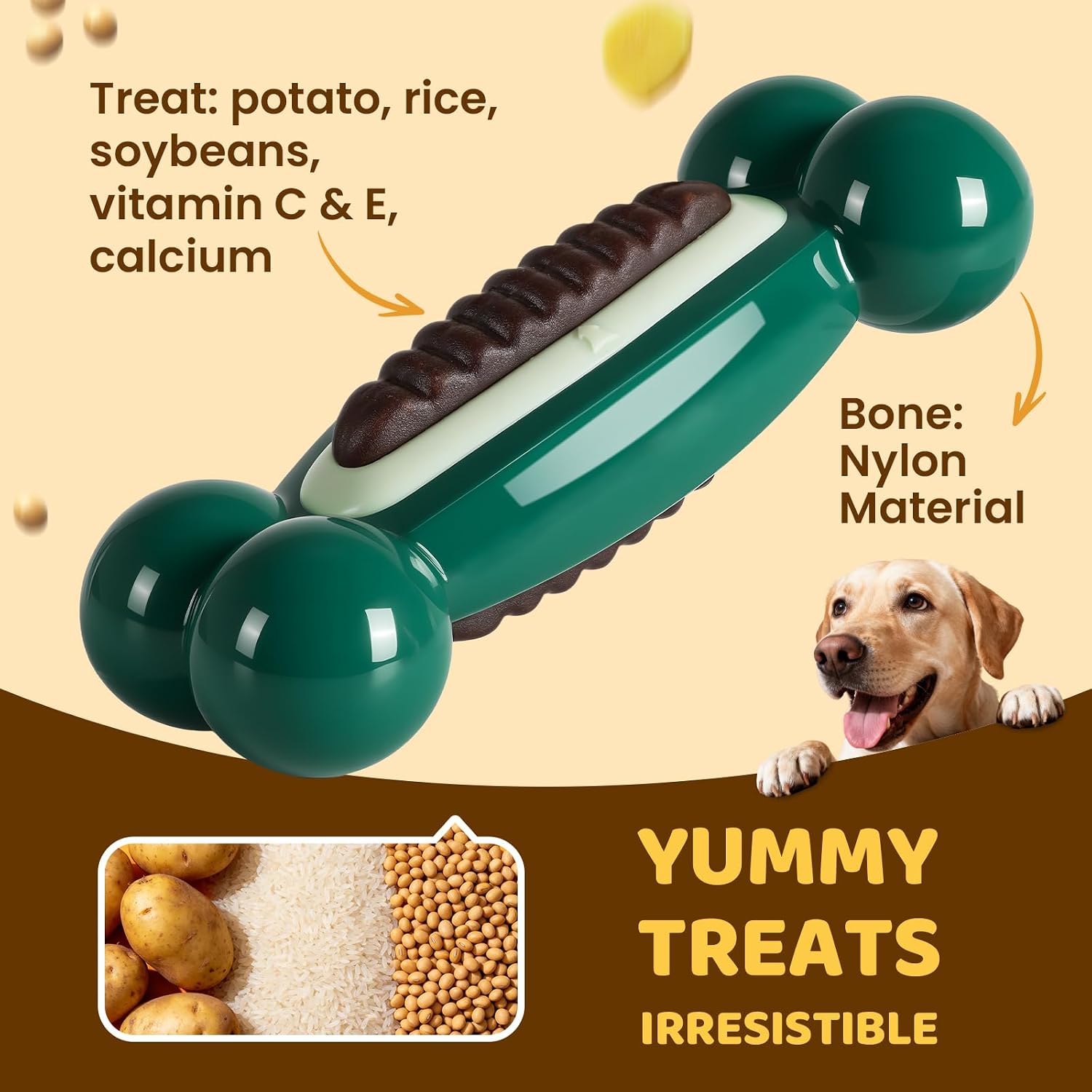 71hmgnjXz5L._AC_SL1500_.jpg ChienPlay Interactive Dog Chew Bone - Nylon Shell with Built-In Beef Treat, Dental Texture - Medium and Large Dogs - Image 2