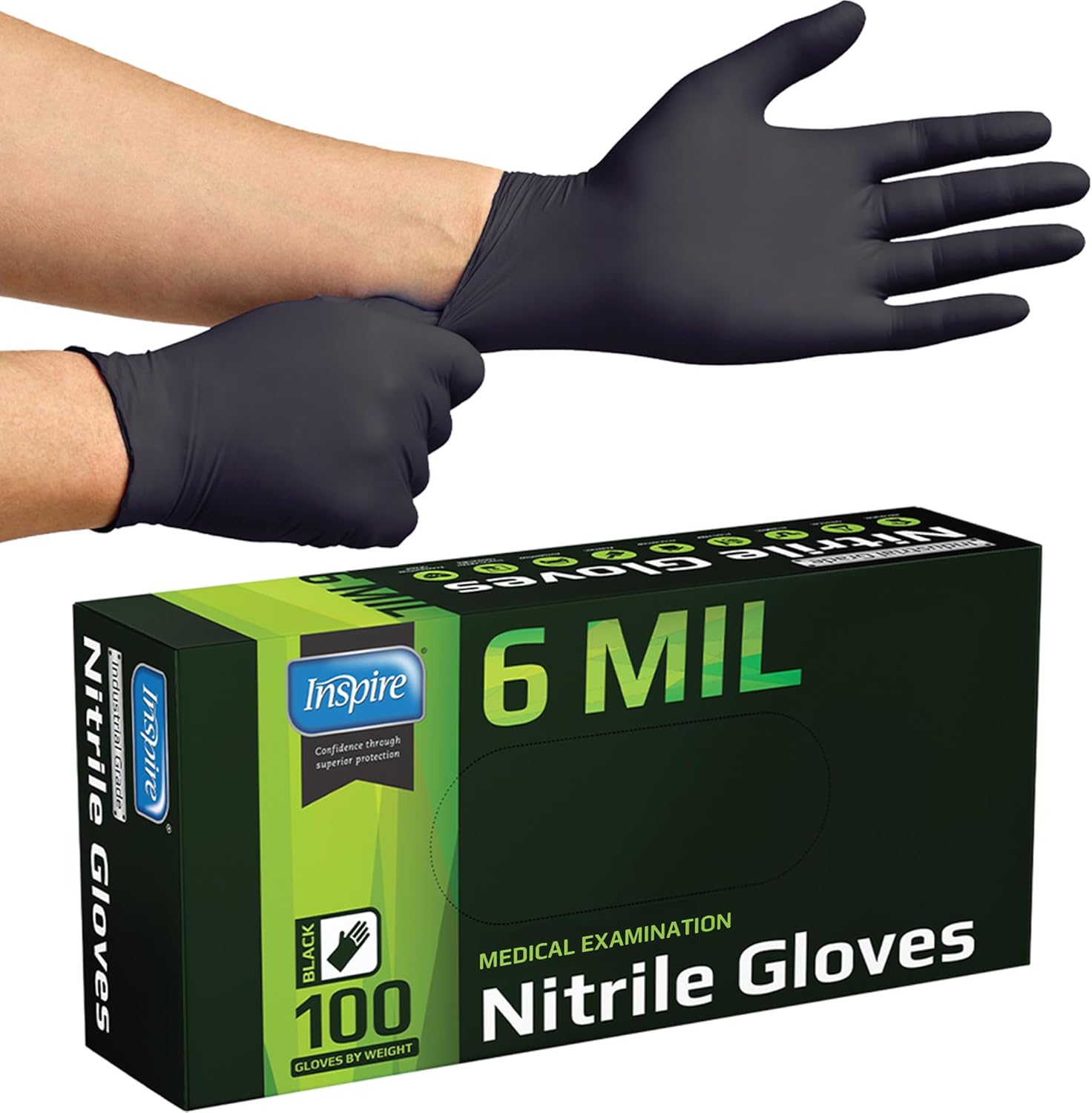 Inspire Heavy Duty Nitrile Gloves - 6 Mil, Black Disposable - 100 Count Box Inspire Heavy Duty Nitrile Gloves - 6 Mil, Black Disposable - 100 Count Box