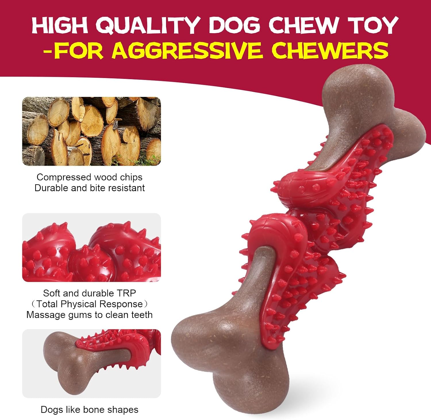 71wbaJRUd2L._AC_SL1500_.jpg Star&Mi Durable Dog Chew Bone - TPR Rubber and Wood Fiber, Teeth-Cleaning Texture - Aggressive Chewers - Image 2
