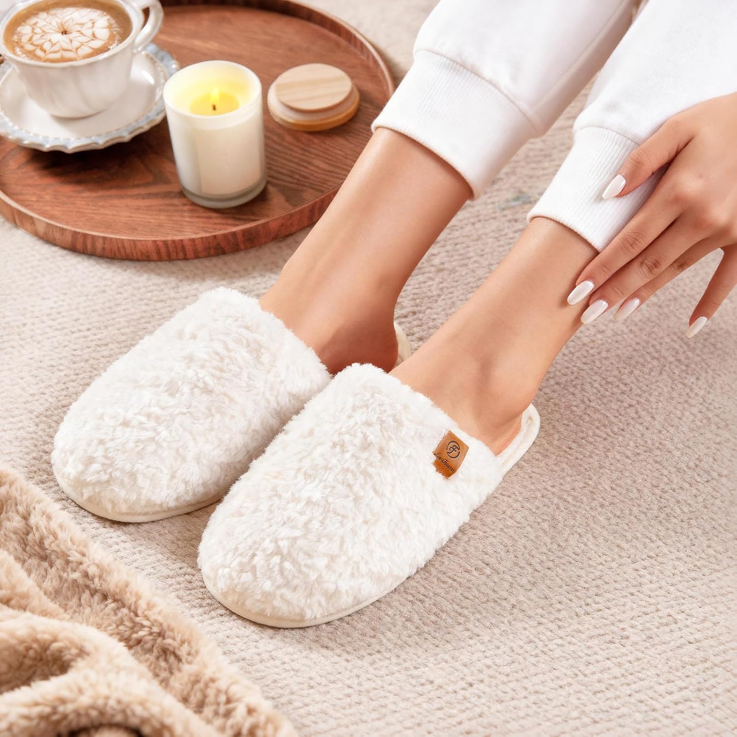 71xW8h4mXkL._AC_SL1500_.jpg EverFoams Women's Fuzzy Memory Foam Slippers - Warm Cozy Indoor House Shoes with Non-Slip Sole - Image 2