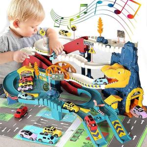 Dinosaur Mountain Adventure Track Toy Set Includes Roller Coaster, Mini Car, And Screwdriver - Image 1