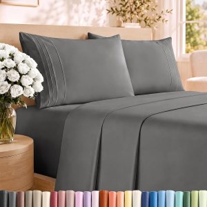 CGK Unlimited Queen Size Sheet Set - 4-Piece Brushed Microfiber, Deep Pocket - Dark Grey - Image 1
