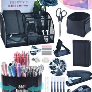 LXEVIHK 21-Piece Black Desk Organizer and Office Supplies Gift Set - Rotating Pen Holder, Gift Box - Home Office - Image 1