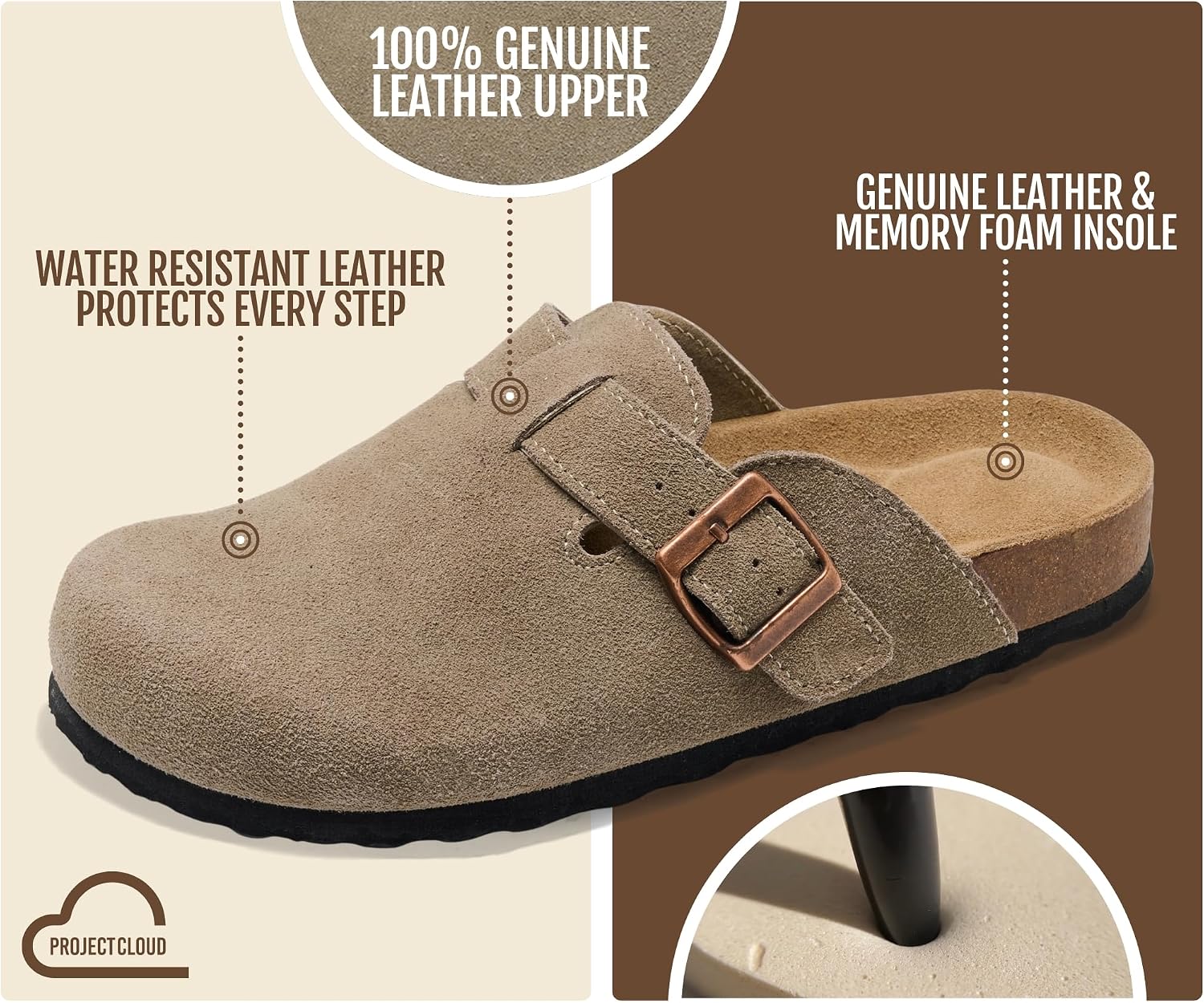 815qAfTUOHL._AC_SL1500_.jpg Project Cloud Women's Genuine Leather Clogs - Cork Footbed Mules with Arch Support for Everyday Wear - Image 2