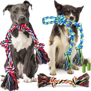 Forfon Tough Dog Rope Toy Set - 3 Rope Toys with 2 Poop Bags, Cotton Tug Toys - Large Dogs - Image 1