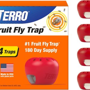 TERRO Fruit Fly Traps - 4 Pack Indoor, 180-Day Lure Supply - Apple Shaped - Image 1