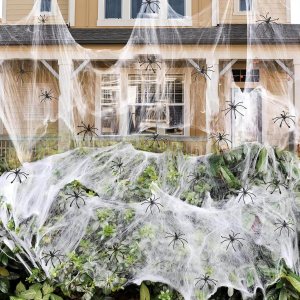 ZPISF Halloween Spider Web Decorations - 1400 Sq Ft Cobwebs with 150 Spiders - Image 1
