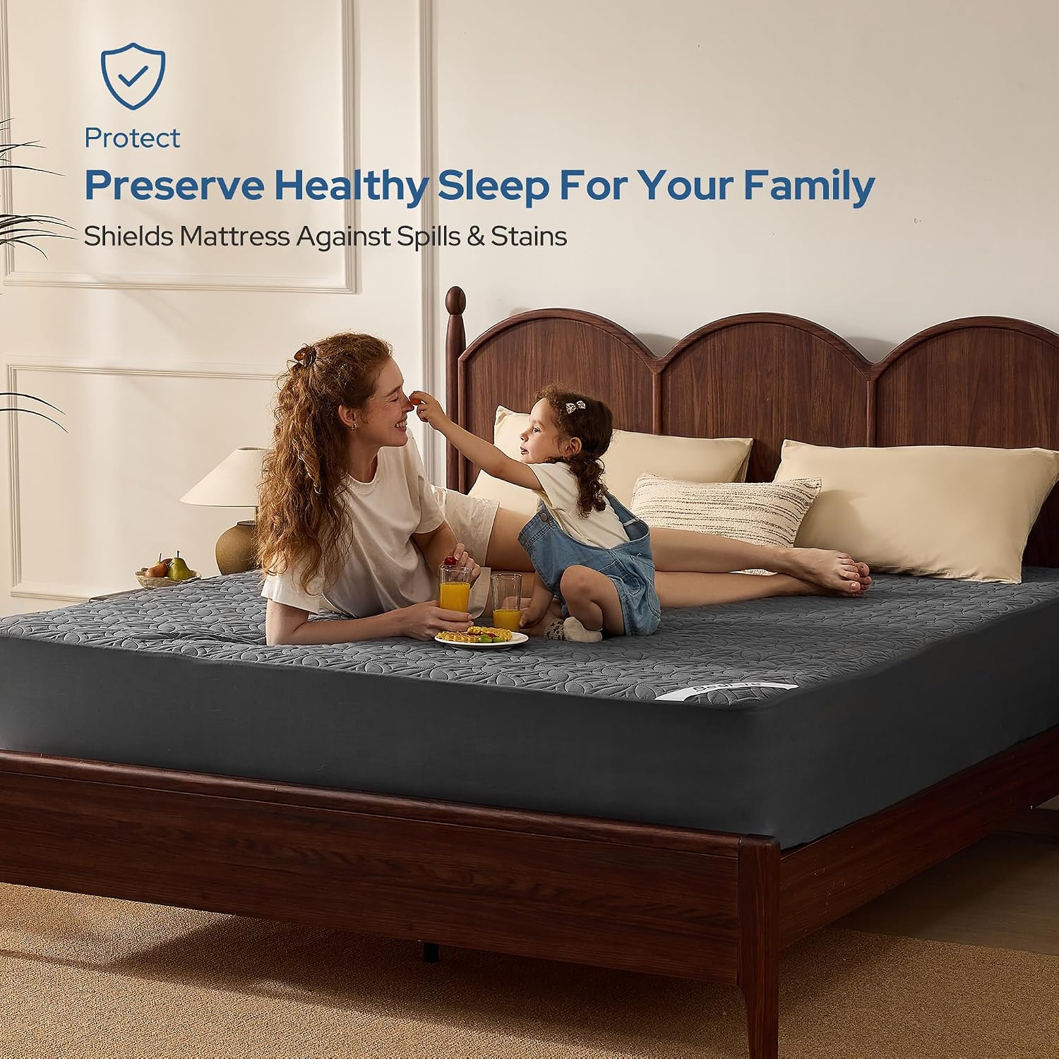 81PUIFeyLIL._AC_SL1500_.jpg BEDLORE Waterproof Mattress Protector - Queen, Noiseless Quilted - 18 Inch Deep Pocket - Image 2