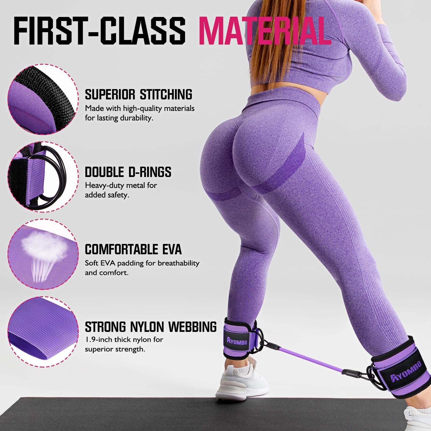 81UrfR3YH0L._AC_SL1500_.jpg Ayombo Ankle Resistance Bands with Cuffs - 3 Resistance Levels, 10 to 30 Lb, Carry Bag - Leg and Glute Workout - Image 3
