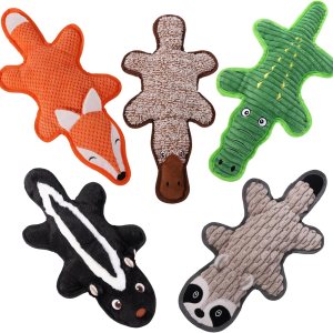 Eneston 5-Pack No-Stuffing Squeaky Dog Toys - Plush with Crinkle Paper, Squeaker - Small to Large Breeds - Image 1