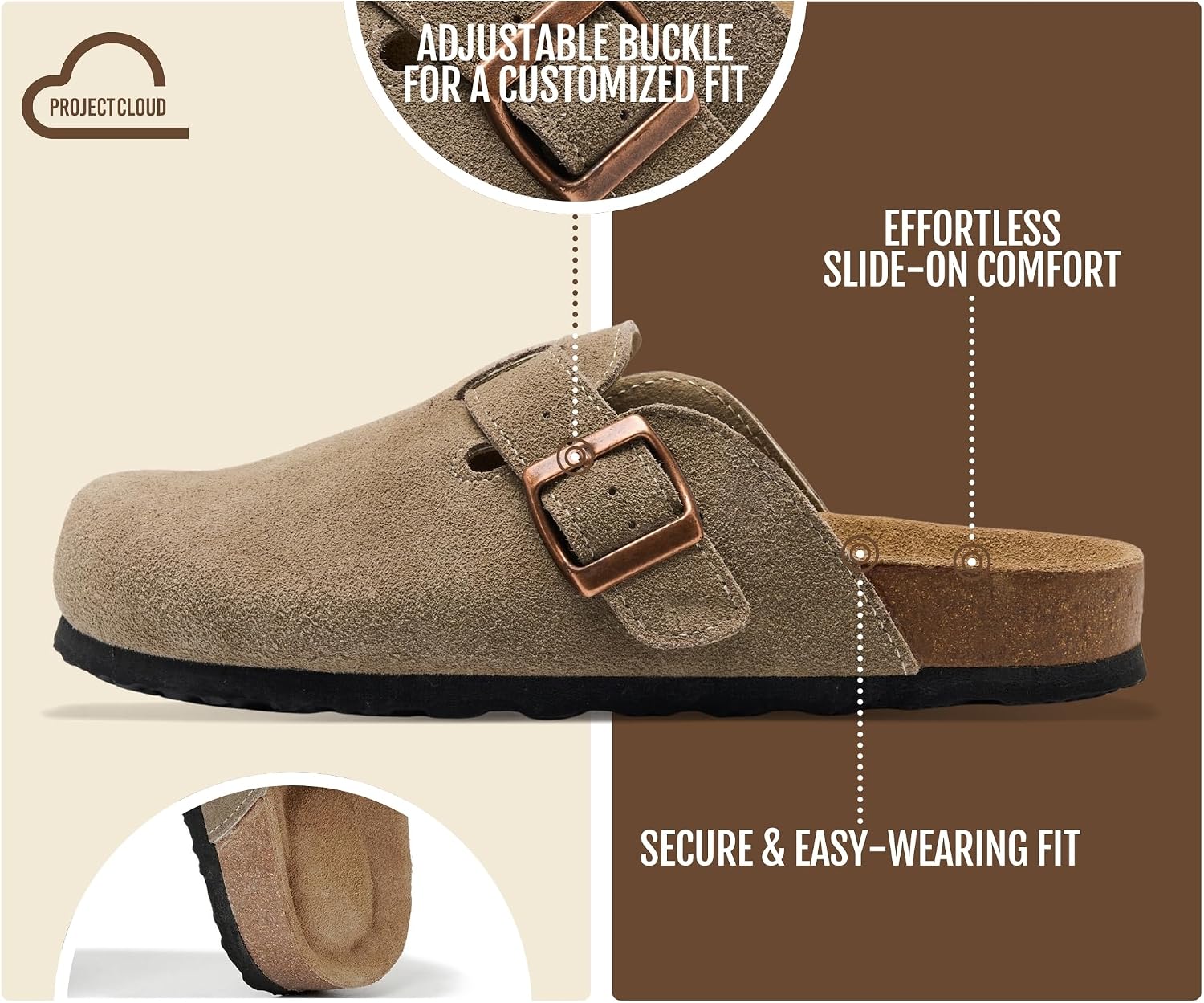 81mgxjx4bL._AC_SL1500_.jpg Project Cloud Women's Genuine Leather Clogs - Cork Footbed Mules with Arch Support for Everyday Wear - Image 3