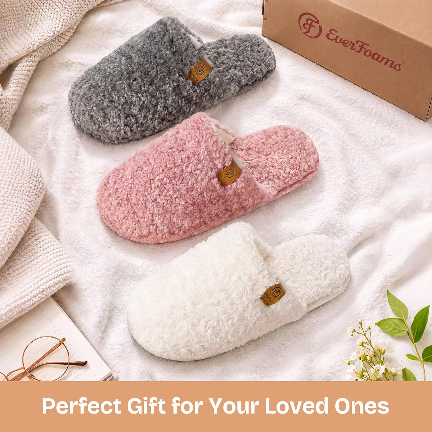 81shE0ogUtL._AC_SL1500_.jpg EverFoams Women's Fuzzy Memory Foam Slippers - Warm Cozy Indoor House Shoes with Non-Slip Sole - Image 3