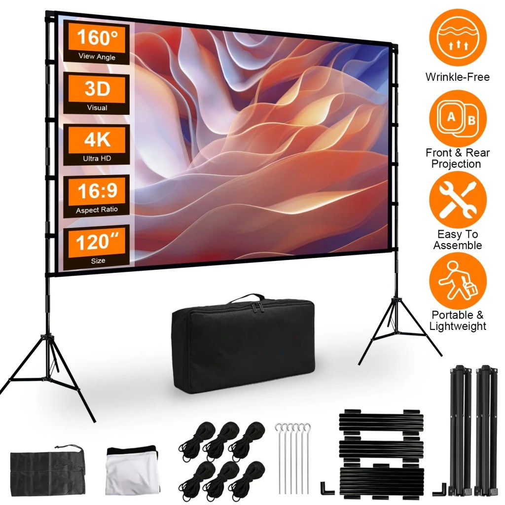 New Arrival: 100-120" Portable Projector Screen with Stand, Foldable & Anti-Crease, HD 4K Movie Screen for Outdoor/Indoor Use, Home Theater, Parties & Business Presentations – Includes Carry Bag 85c35e363b654818aca89351f0d27b5a.jpg