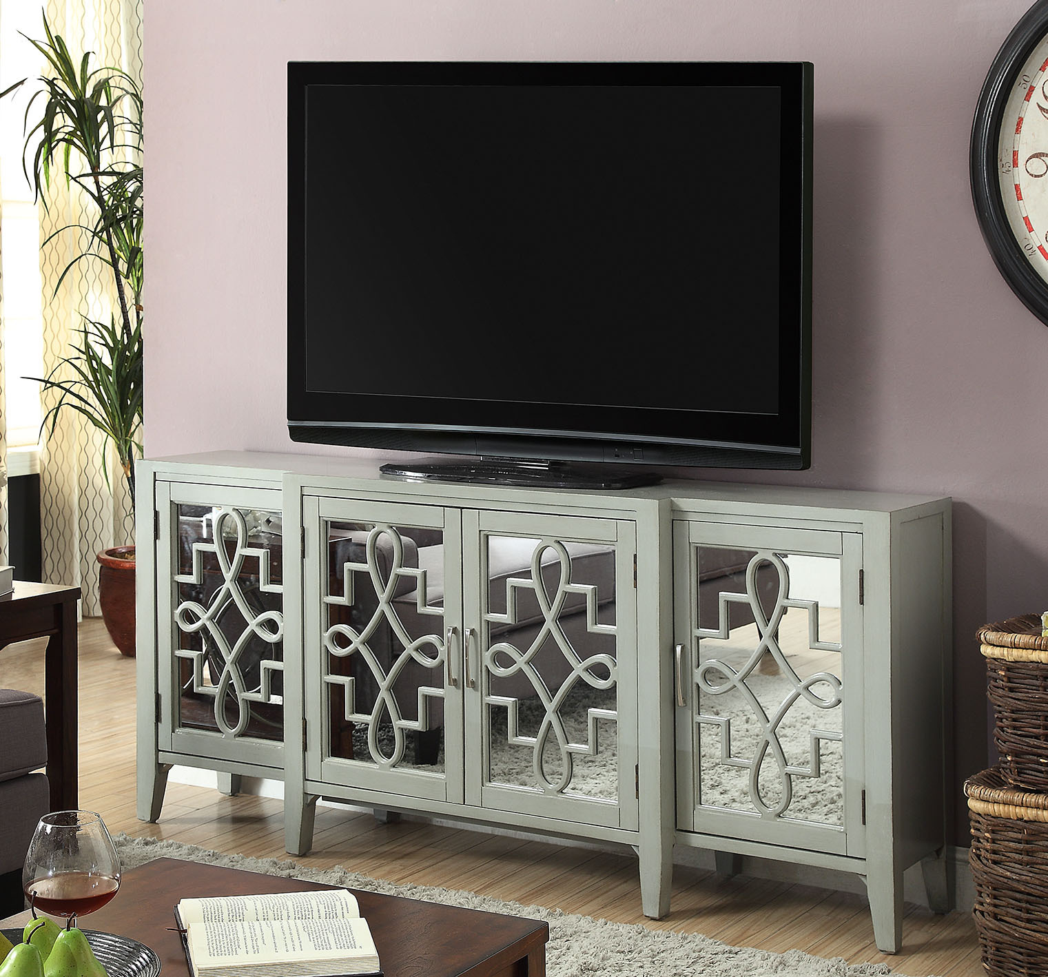 Kacia Antique Gray Finish Console Cabinet Kacia Antique Gray Finish Console Cabinet