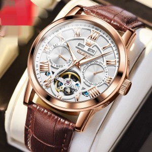Automatic Mechanical Multifunction Waterproof Leather Strap Men's Watch - Image 1